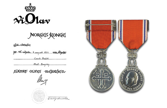 1979 Saint Olav’s Medal from King Olaf V of Norway